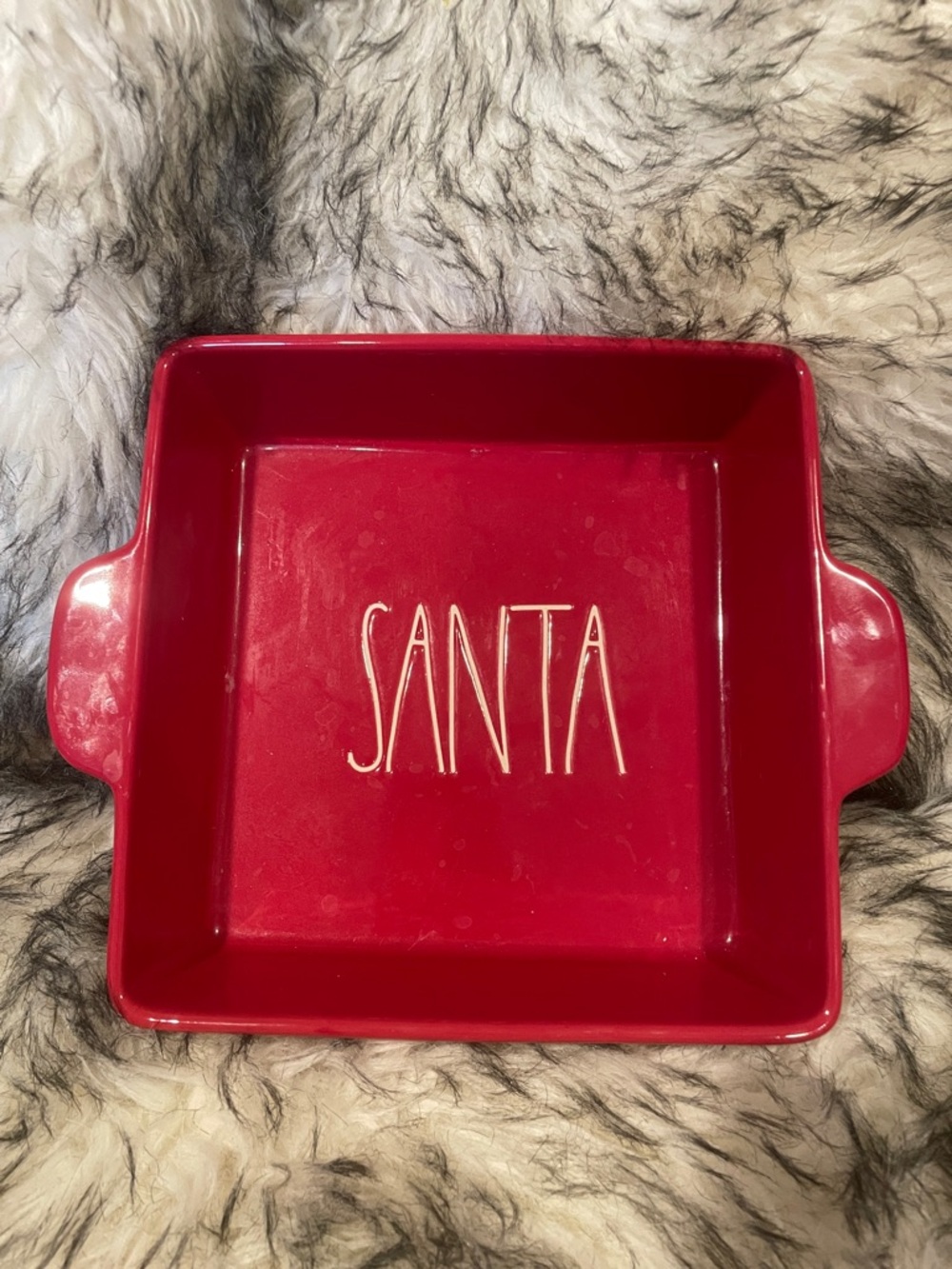 Rae Dunn Red Ceramic Square Santa Casserole 9x9